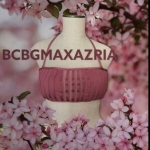BCBGMAXAZRIA ‘Behind the Seams’ Sheer-Solid Stripe Bandeau Bikini Top-Sz 12 NWT